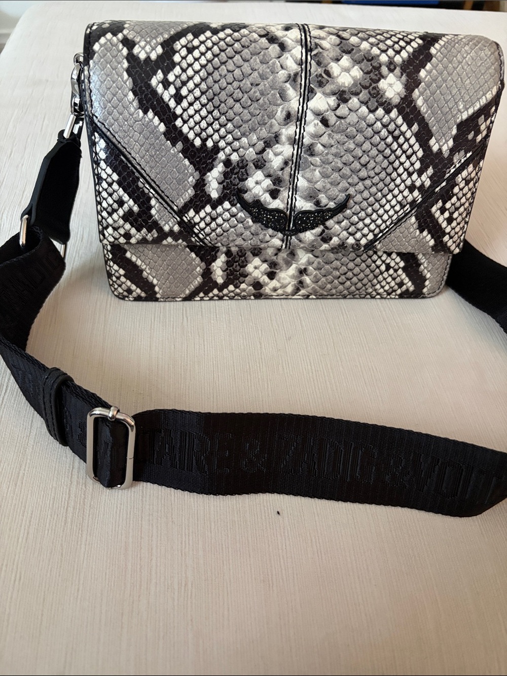 Zadig & Voltaire Black and White Python-Effect Crossbody Bag